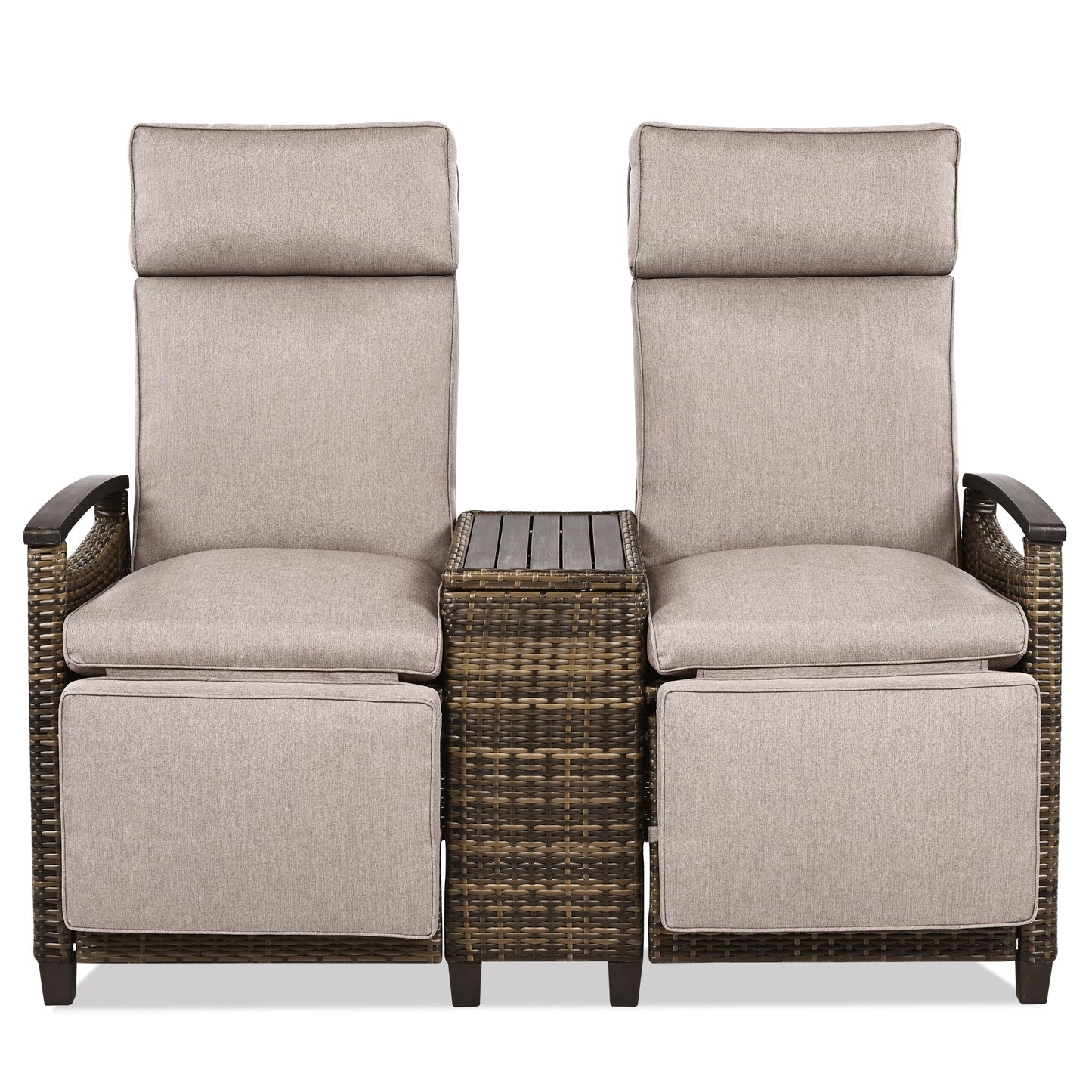 Patio Recliner Loveseat Chair, Adjustable Backrest Wicker Outdoor