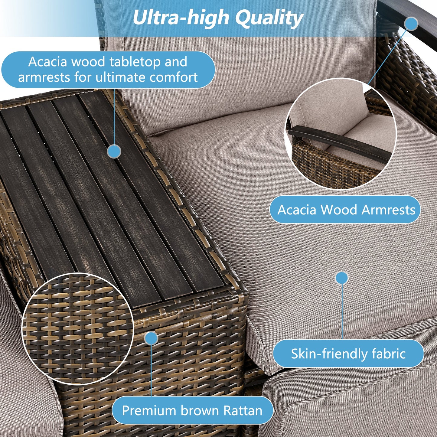 Patio Recliner Loveseat Chair, Adjustable Backrest Wicker Outdoor