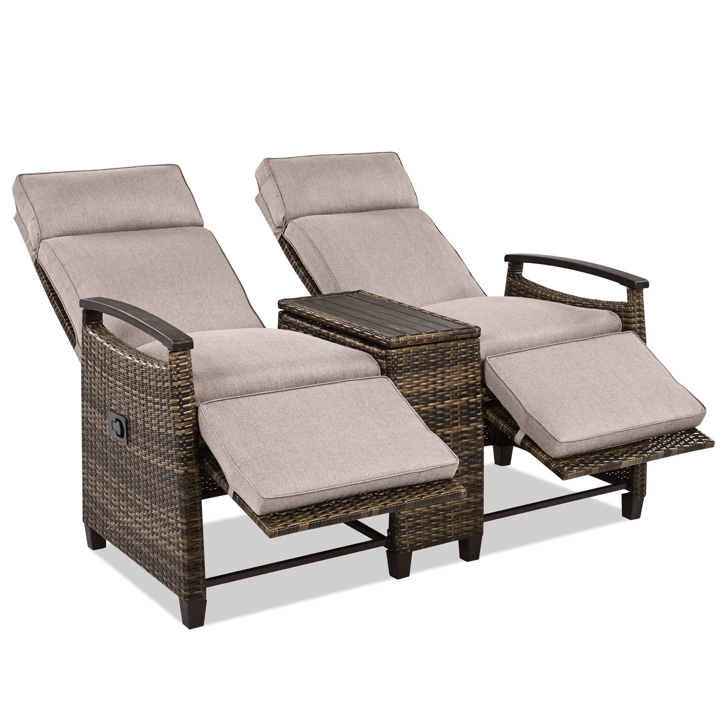 Patio Recliner Loveseat Chair, Adjustable Backrest Wicker Outdoor