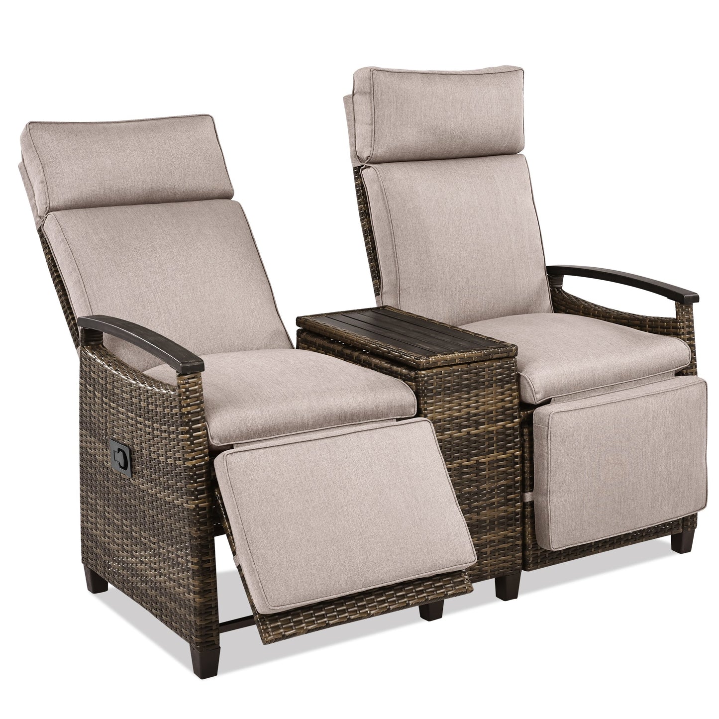 Patio Recliner Loveseat Chair, Adjustable Backrest Wicker Outdoor