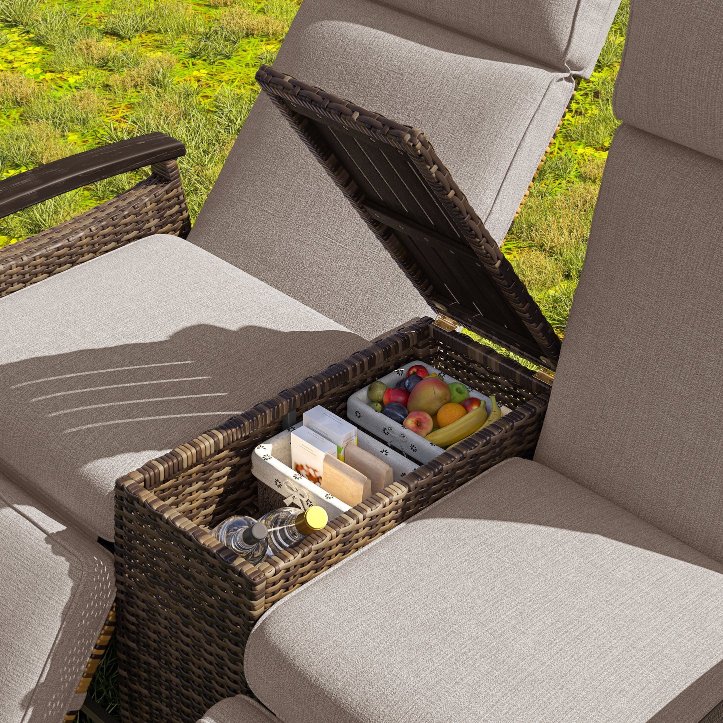 Patio Recliner Loveseat Chair, Adjustable Backrest Wicker Outdoor